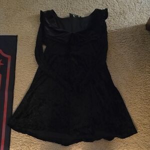 Killstar Gothicblack velvet mini dress with a bow. Black Long Sleeve Dress